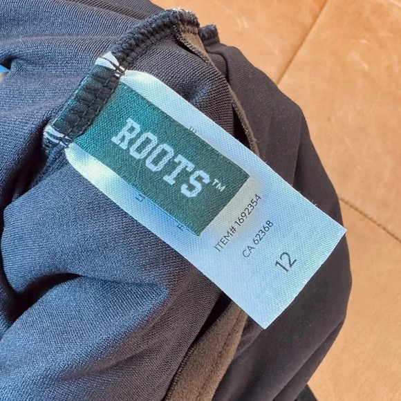 Roots black swimsuit with  white stripe design front - Size 12 - Picture 3 of 4